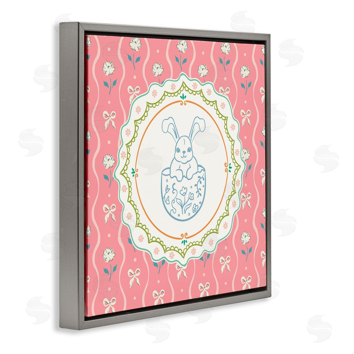 Angela Steahling Spring Bunny & Egg Shell Gray Floating Frame Canvas Wall Art Print