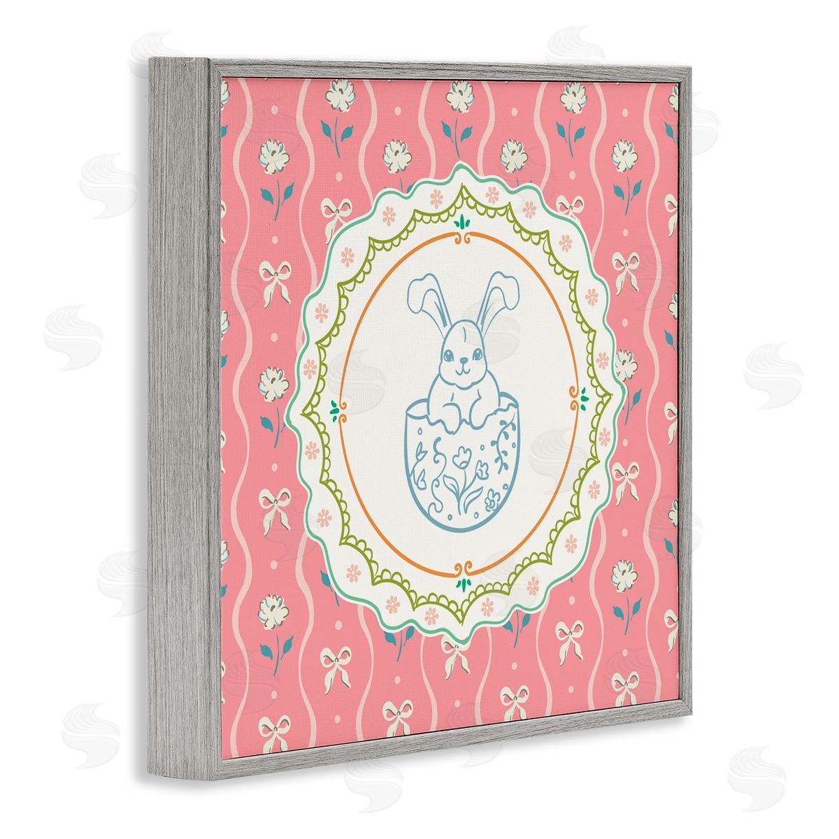 Angela Steahling Spring Bunny & Egg Shell Gray Framed Giclee Wall Art Print