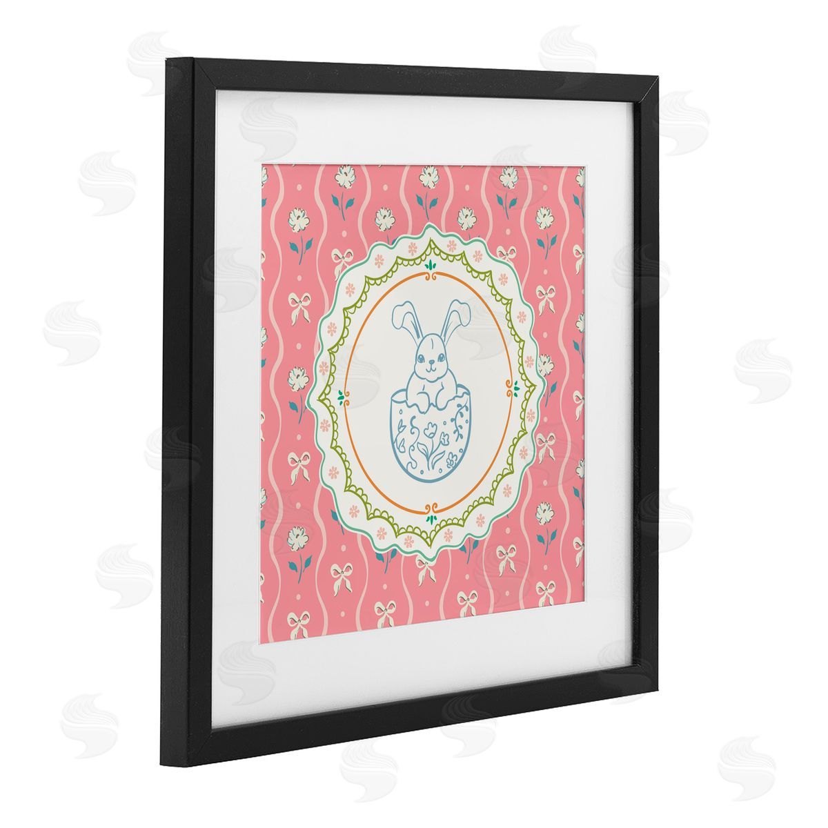 Angela Steahling Spring Bunny & Egg Shell Black Framed Print Under Glass with White Mat Wall Art