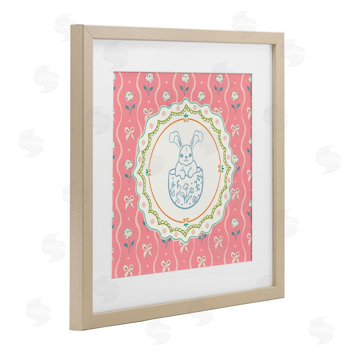 Angela Steahling Spring Bunny & Egg Shell Birch Framed Print Under Glass with White Mat Wall Art