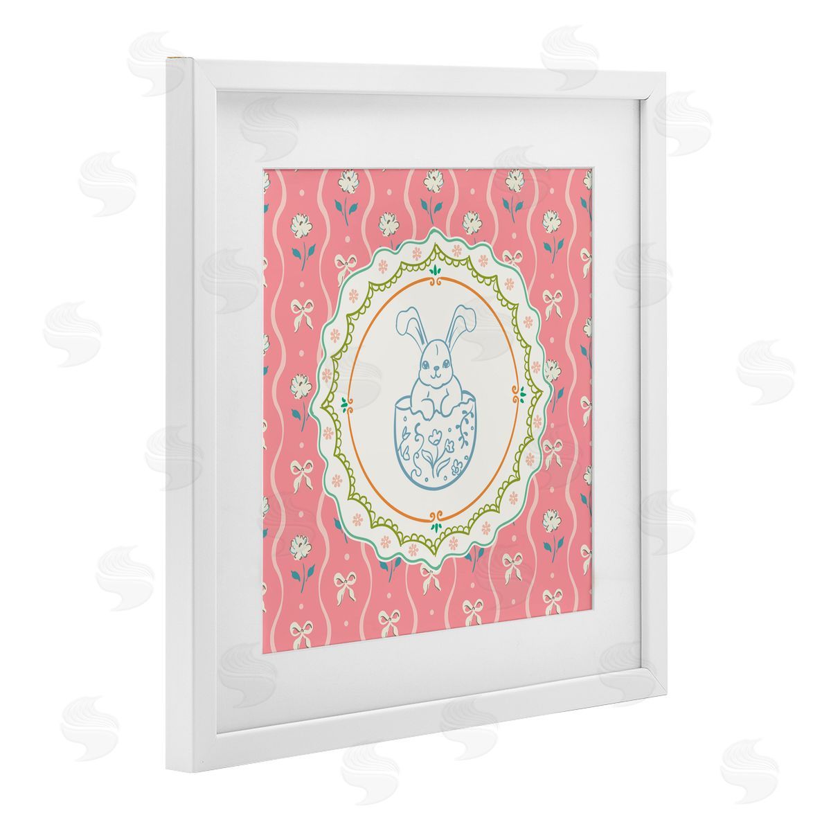Angela Steahling Spring Bunny & Egg Shell White Framed Print Under Glass with Mat Wall Art