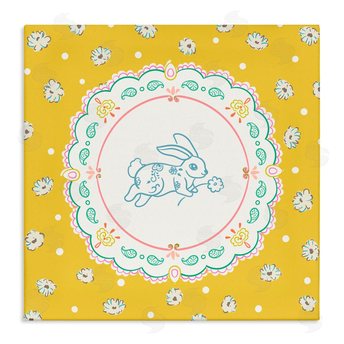 Angela Steahling Yellow Florals Spring Bunny Canvas Wall Art Print