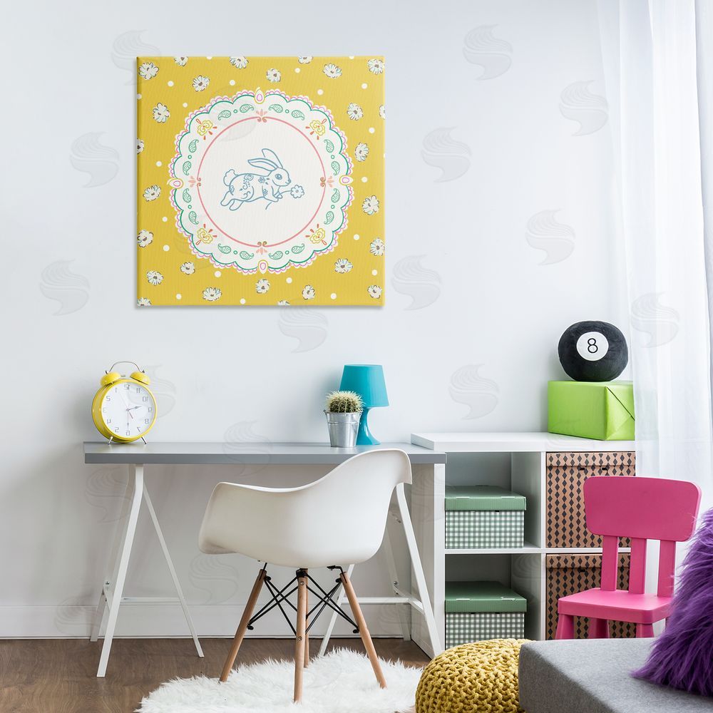 Angela Steahling Yellow Florals Spring Bunny Canvas Art on Wall