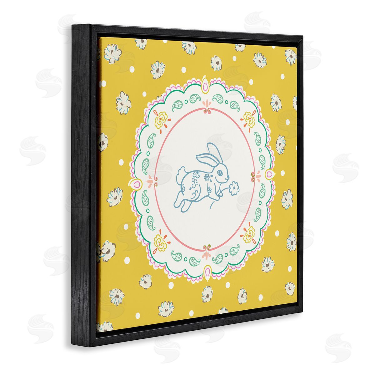Angela Steahling Yellow Florals Spring Bunny Black Floating Frame Canvas Wall Art Print