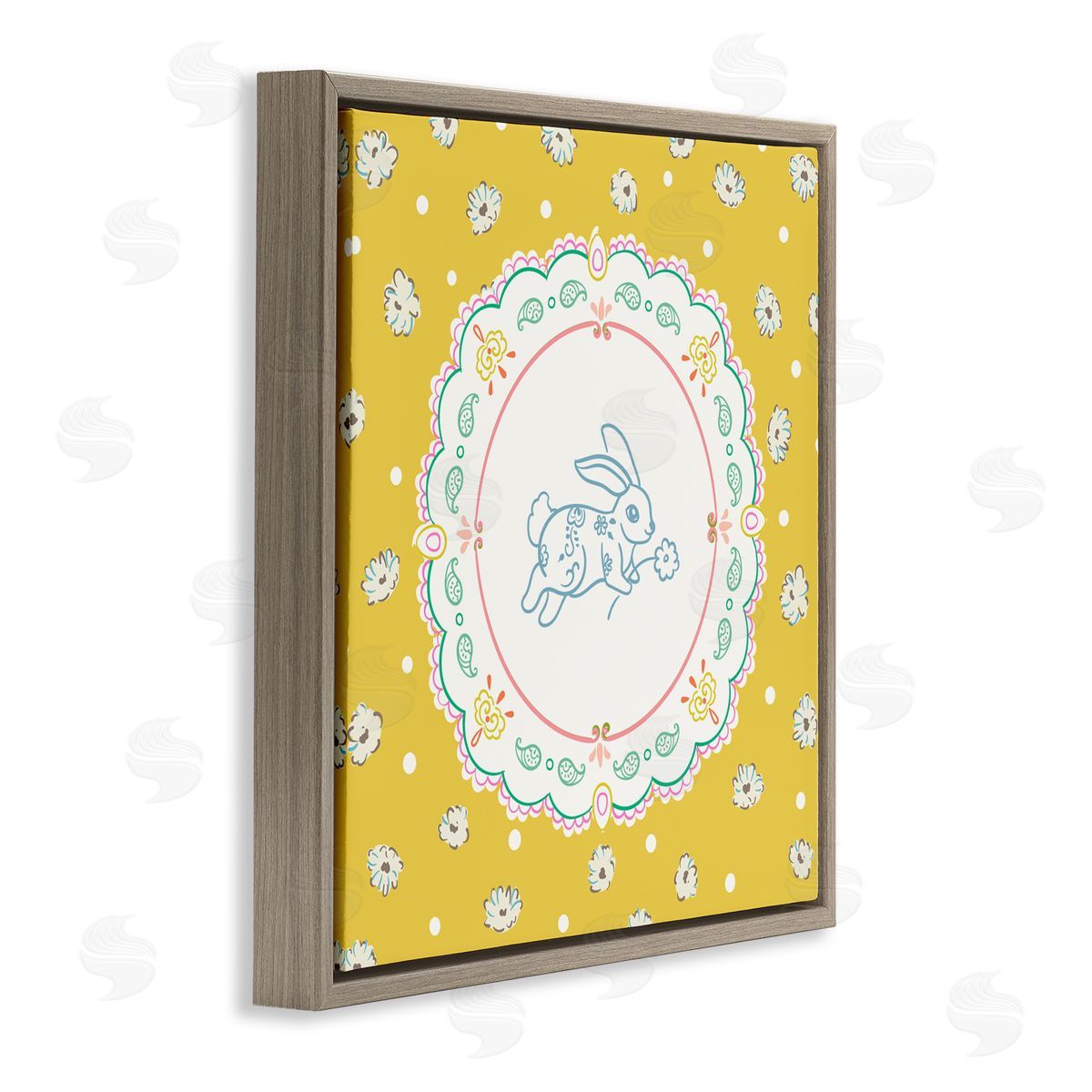 Angela Steahling Yellow Florals Spring Bunny Brown Floating Frame Canvas Wall Art Print