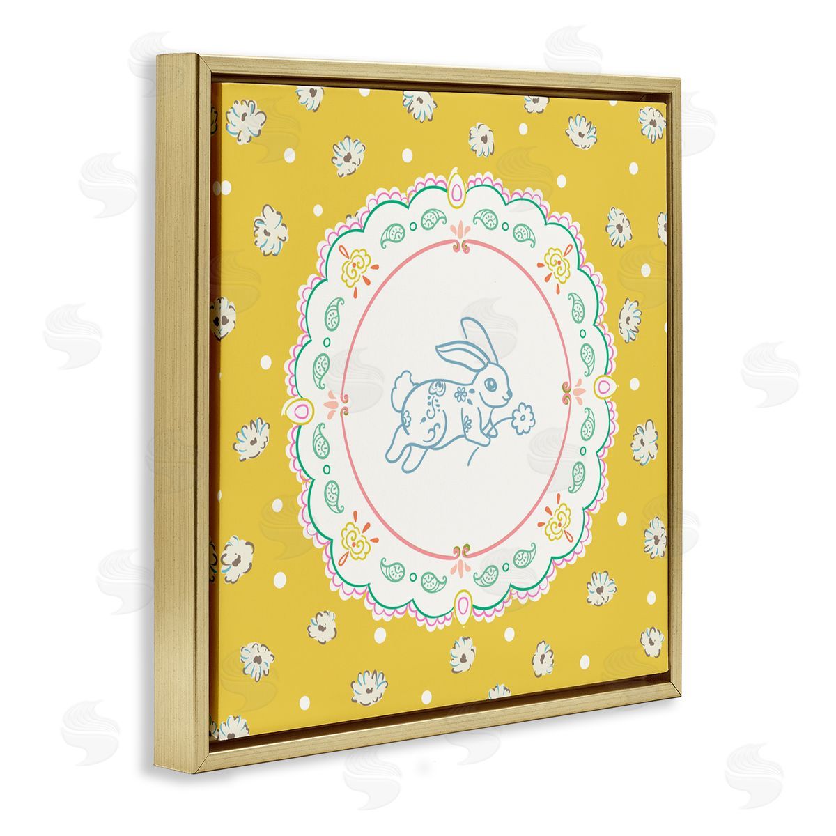 Angela Steahling Yellow Florals Spring Bunny Gold Floating Frame Canvas Wall Art Print