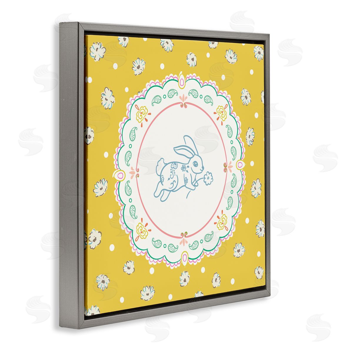 Angela Steahling Yellow Florals Spring Bunny Gray Floating Frame Canvas Wall Art Print