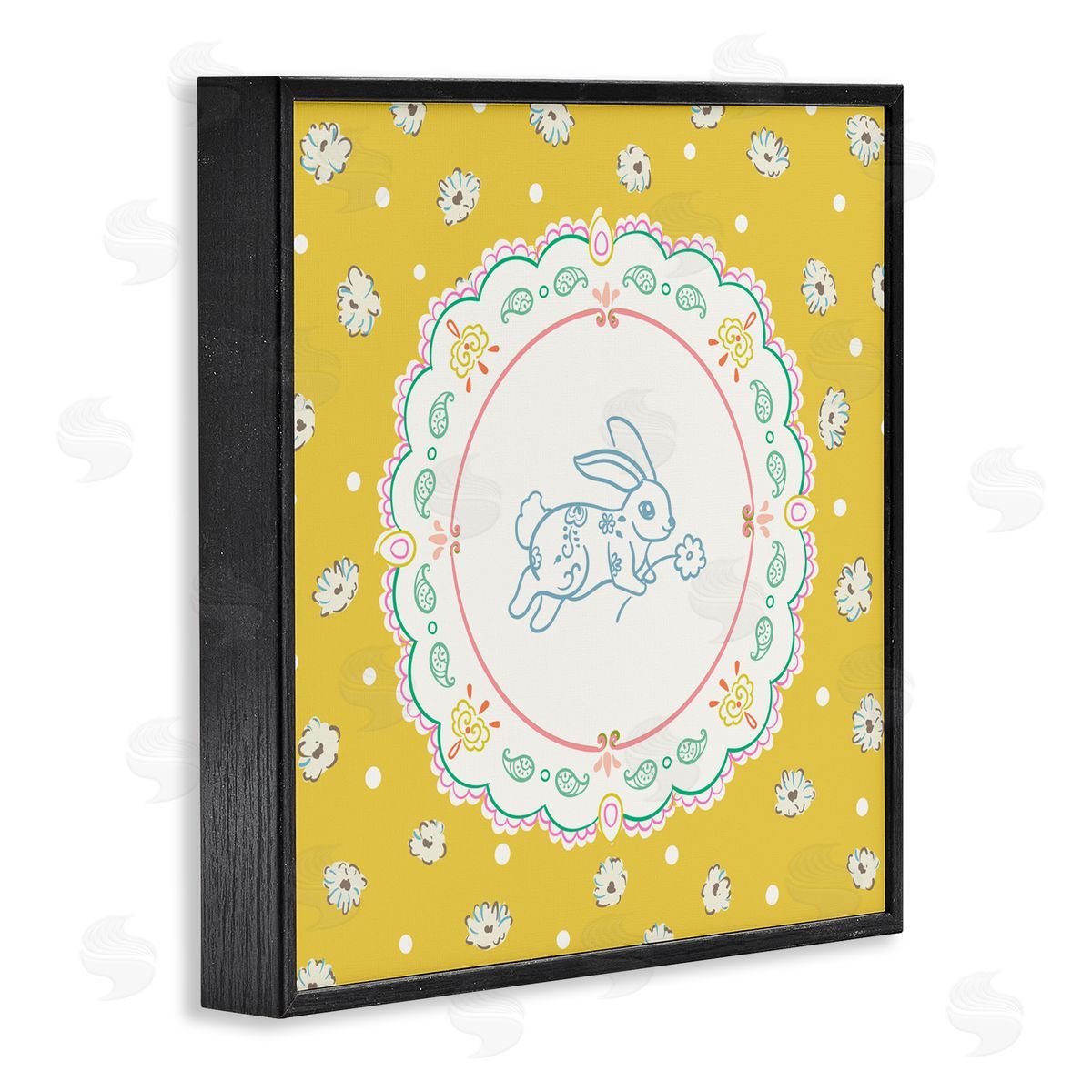 Angela Steahling Yellow Florals Spring Bunny Black Framed Giclee Wall Art Print