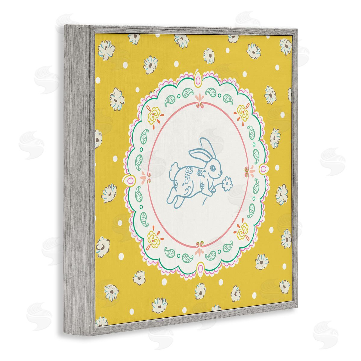 Angela Steahling Yellow Florals Spring Bunny Gray Framed Giclee Wall Art Print
