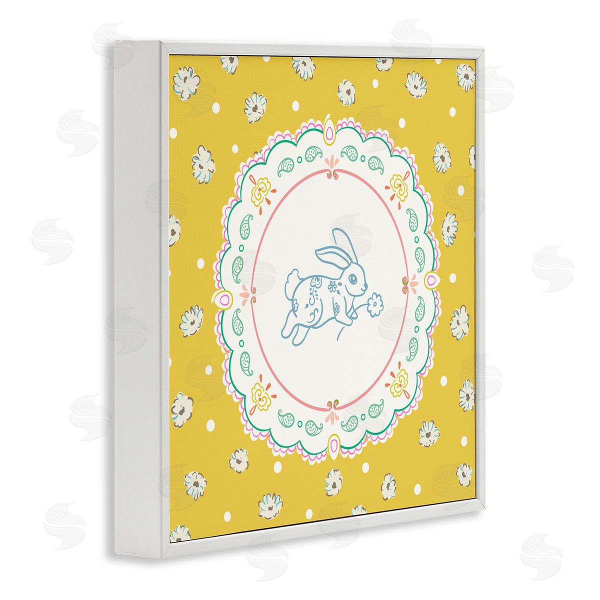 Angela Steahling Yellow Florals Spring Bunny White Framed Giclee Wall Art Print