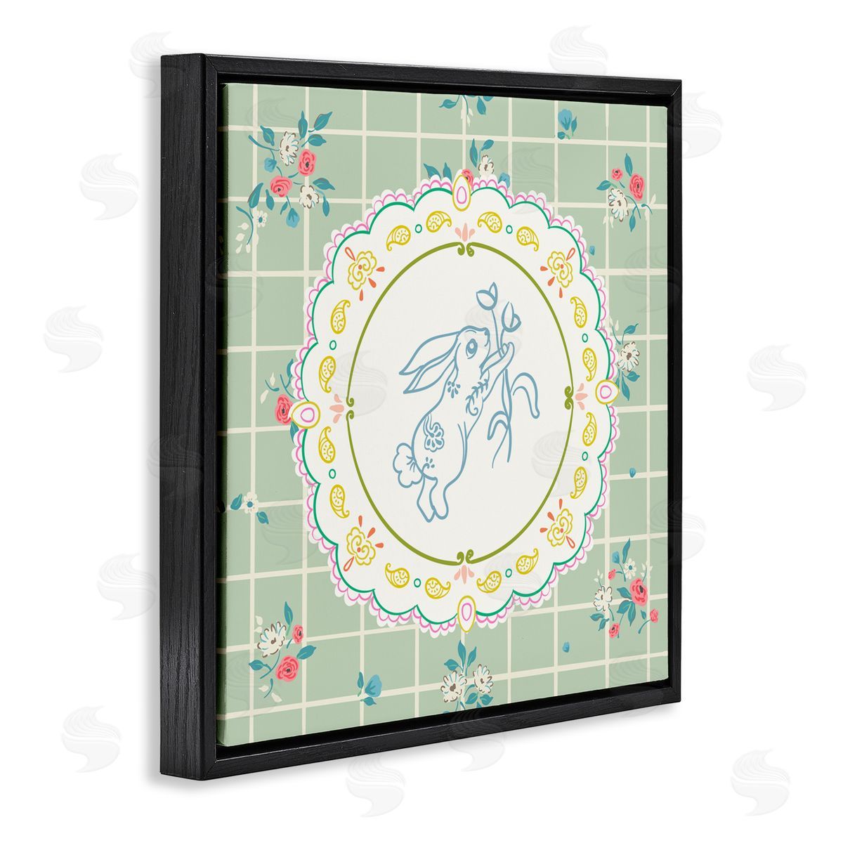 Angela Steahling Spring Bunny on Doily Black Floating Frame Canvas Wall Art Print