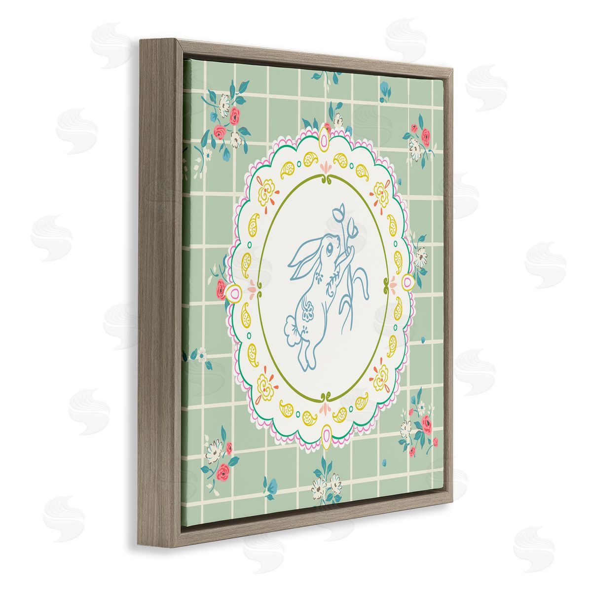 Angela Steahling Spring Bunny on Doily Brown Floating Frame Canvas Wall Art Print