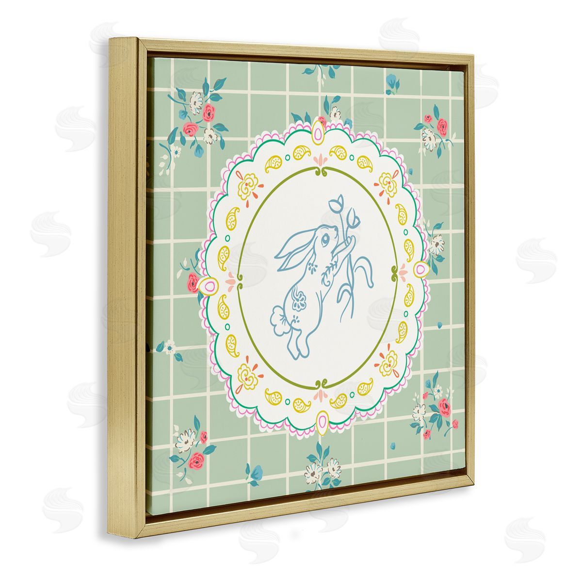 Angela Steahling Spring Bunny on Doily Gold Floating Frame Canvas Wall Art Print