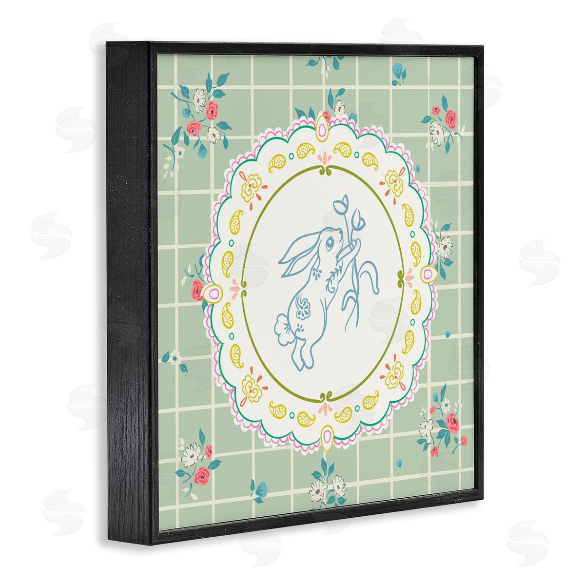 Angela Steahling Spring Bunny on Doily Black Framed Giclee Wall Art Print