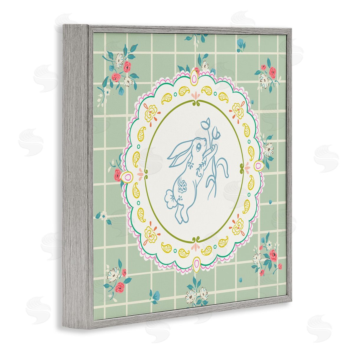 Angela Steahling Spring Bunny on Doily Gray Framed Giclee Wall Art Print