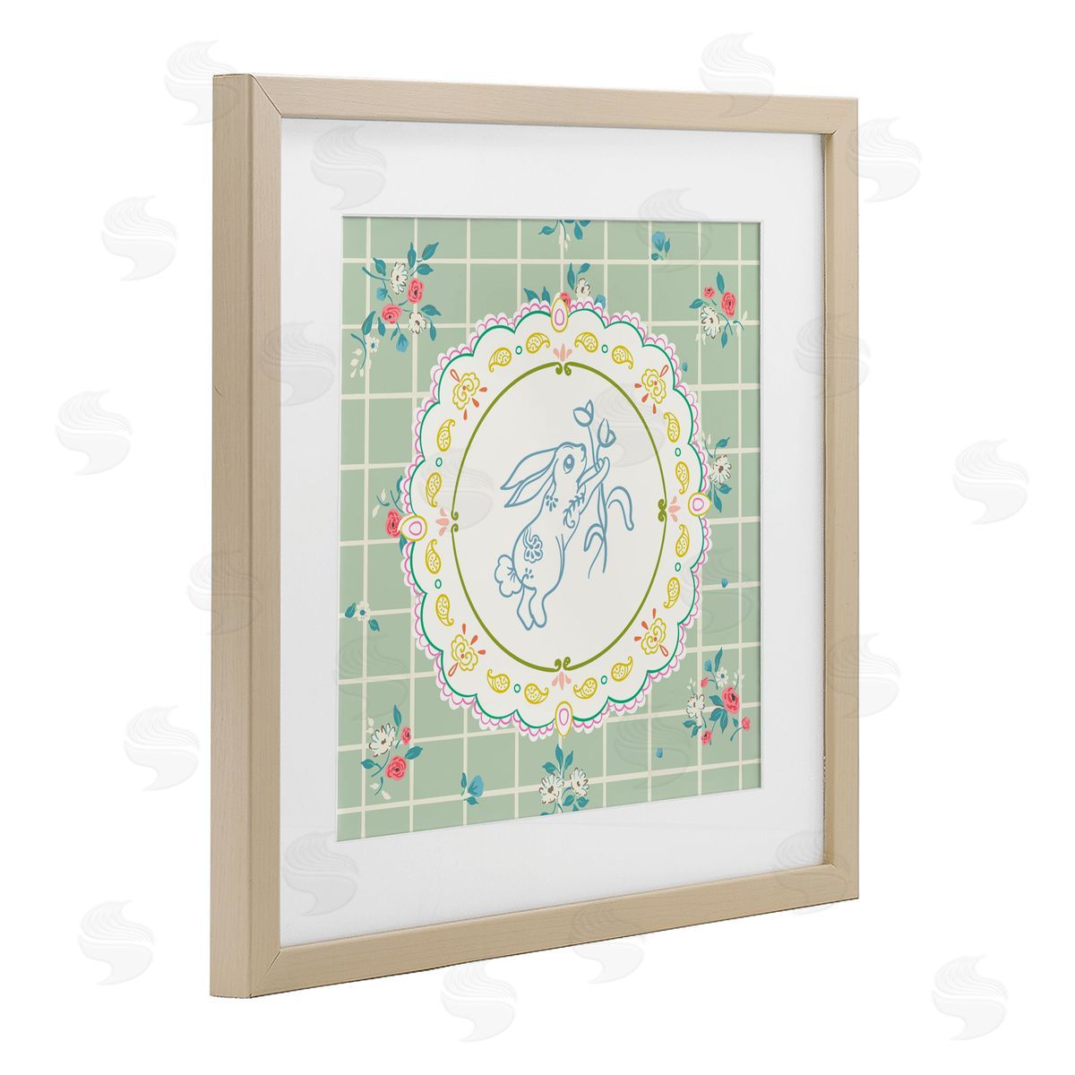 Angela Steahling Spring Bunny on Doily Birch Framed Print Under Glass with White Mat Wall Art