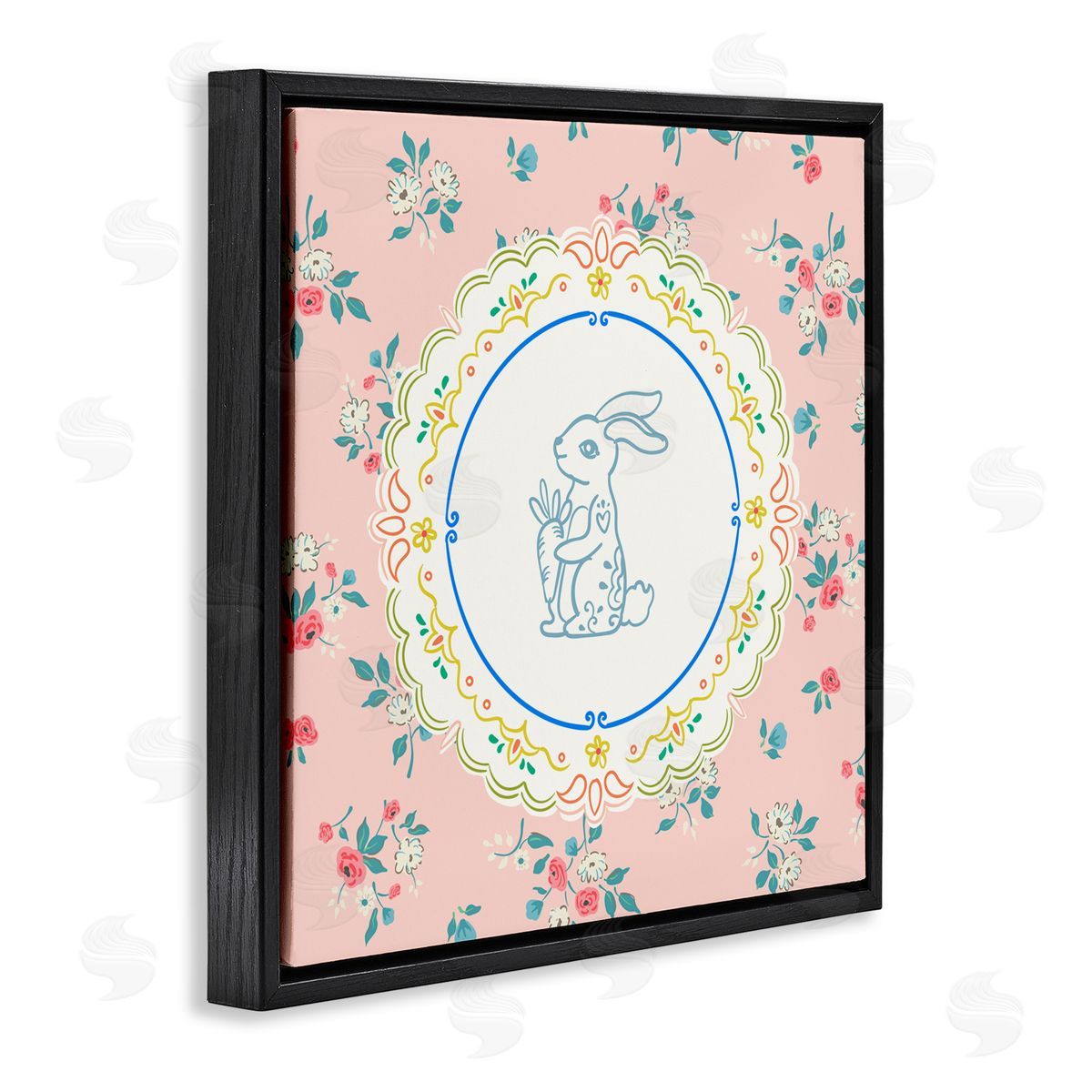 Angela Steahling Whimsical Spring Bunny Black Floating Frame Canvas Wall Art Print