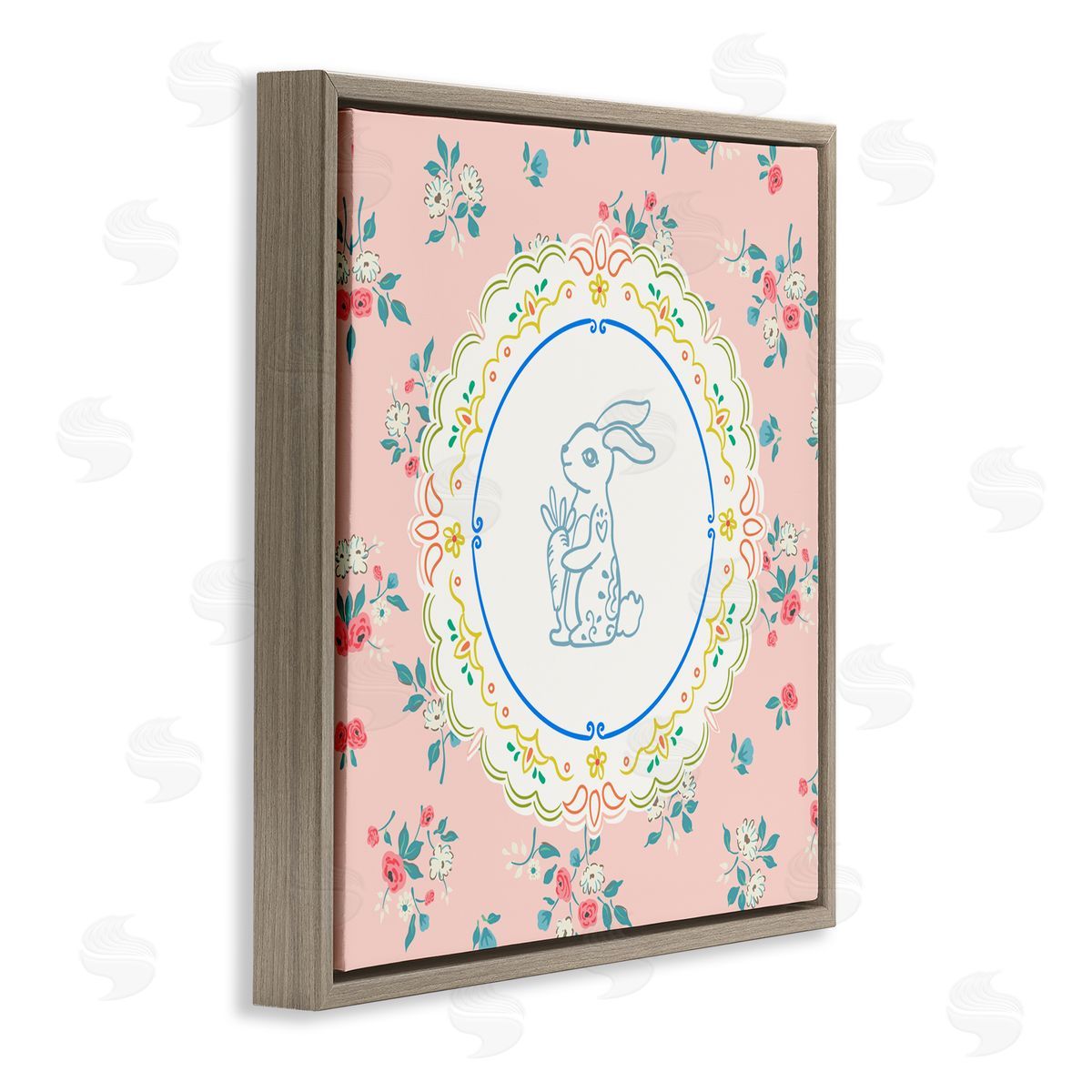 Angela Steahling Whimsical Spring Bunny Brown Floating Frame Canvas Wall Art Print