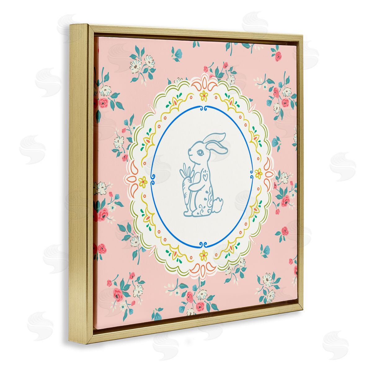 Angela Steahling Whimsical Spring Bunny Gold Floating Frame Canvas Wall Art Print