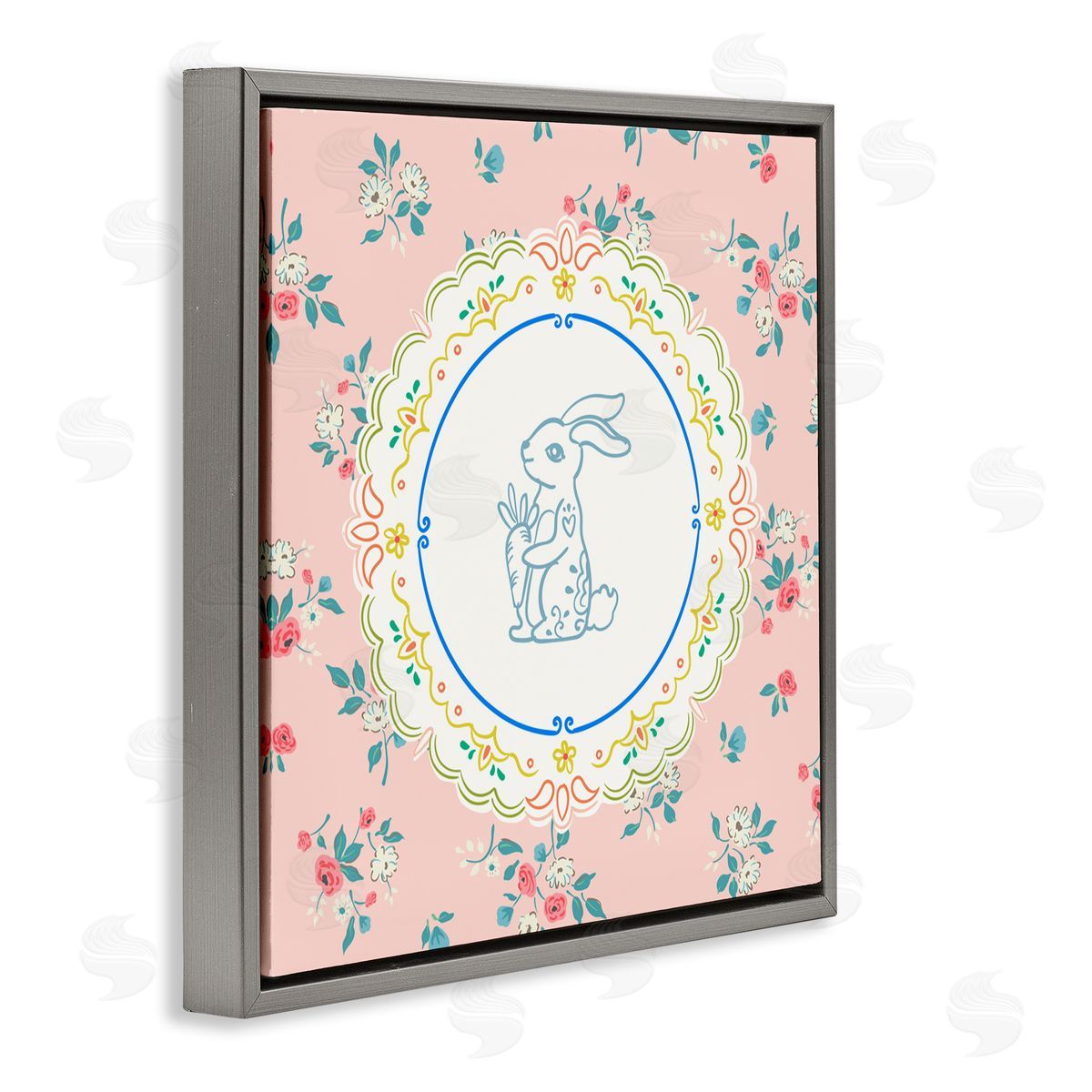 Angela Steahling Whimsical Spring Bunny Gray Floating Frame Canvas Wall Art Print