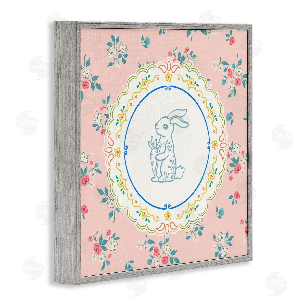 Angela Steahling Whimsical Spring Bunny Gray Framed Giclee Wall Art Print