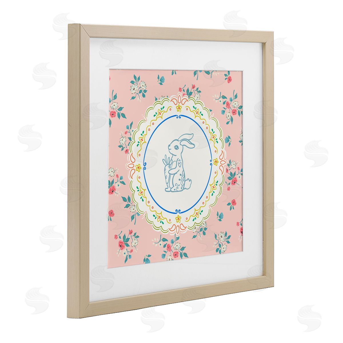 Angela Steahling Whimsical Spring Bunny Birch Framed Print Under Glass with White Mat Wall Art