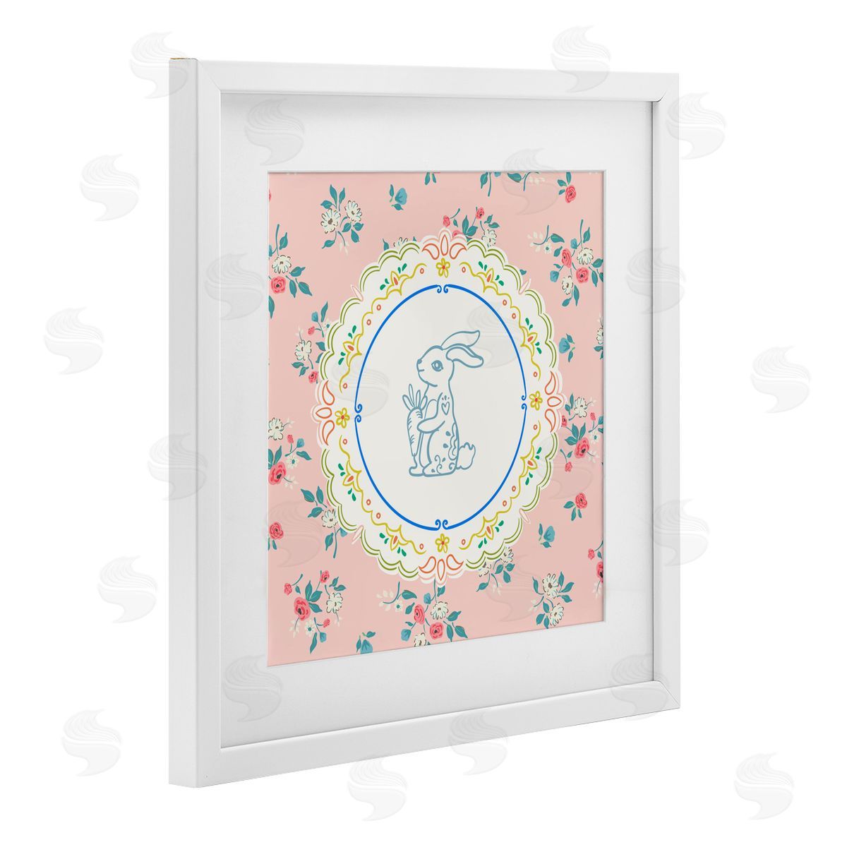 Angela Steahling Whimsical Spring Bunny White Framed Print Under Glass with Mat Wall Art