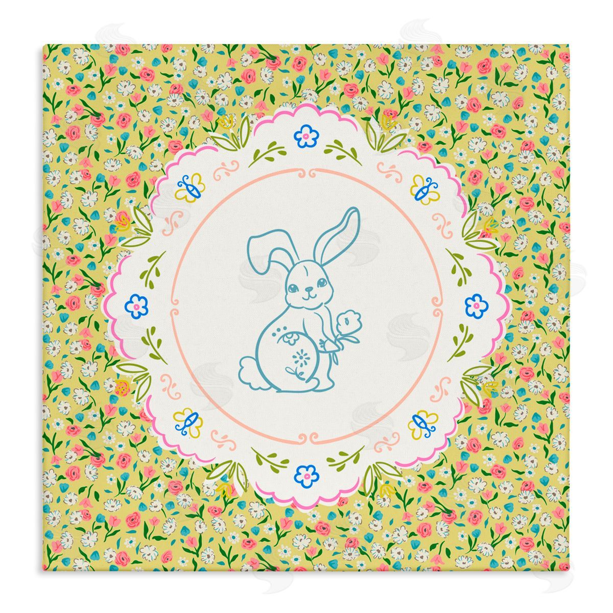 Angela Steahling Floral Spring Bunny & Sprig Canvas Wall Art Print