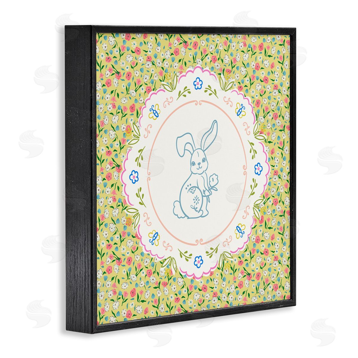 Angela Steahling Floral Spring Bunny & Sprig Black Framed Giclee Wall Art Print