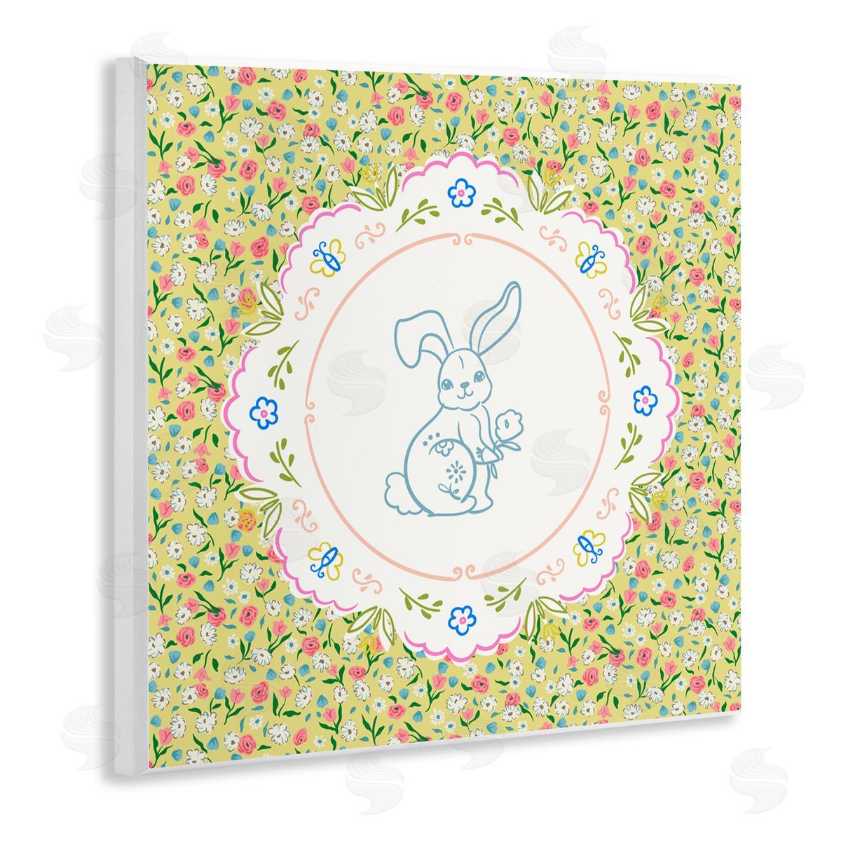 Angela Steahling Floral Spring Bunny & Sprig Wall Plaque Art Print
