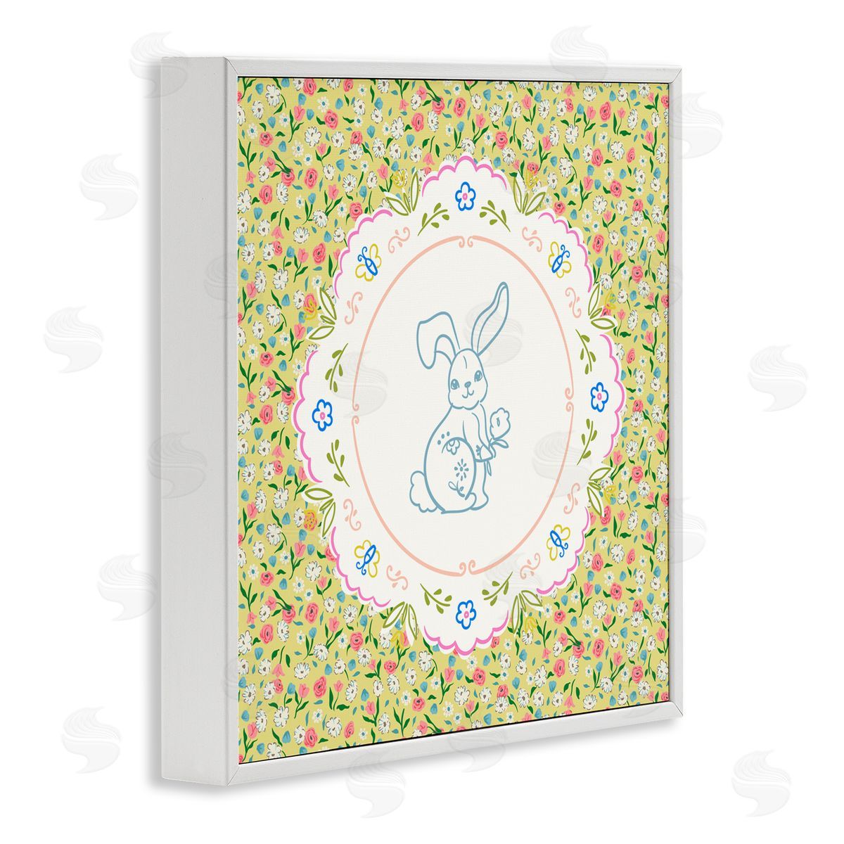 Angela Steahling Floral Spring Bunny & Sprig White Framed Giclee Wall Art Print