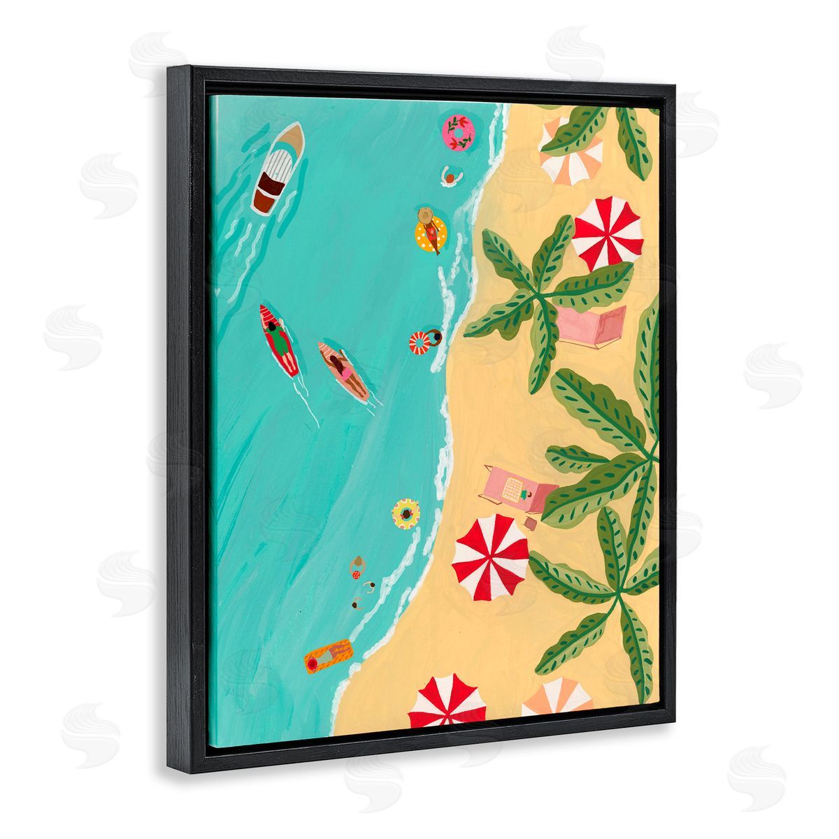 Nabeela Rumi Busy Beach Day Hangout Black Floating Frame Canvas Wall Art Print