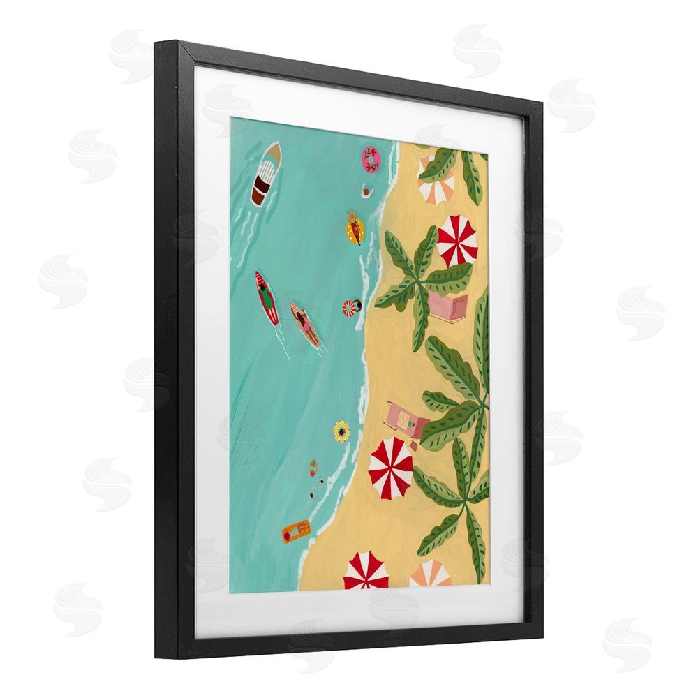 Nabeela Rumi Busy Beach Day Hangout Black Framed Print Under Glass Wall Art