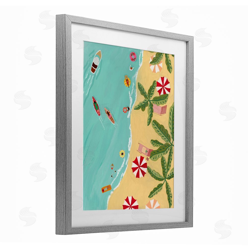 Nabeela Rumi Busy Beach Day Hangout Gray Framed Print Under Glass Wall Art