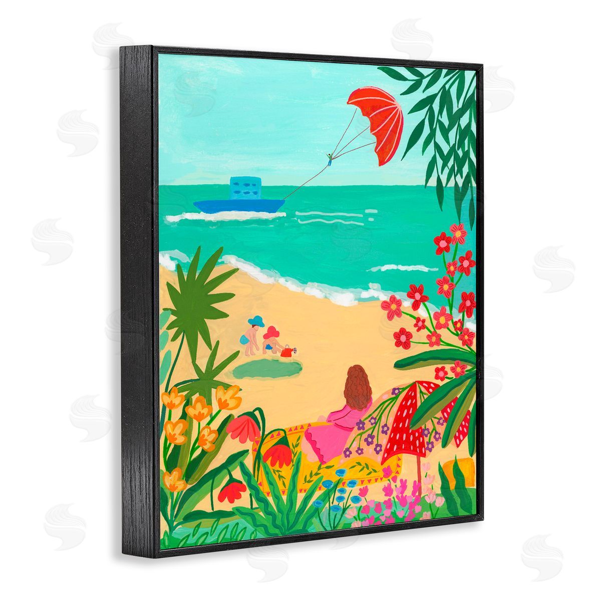 Nabeela Rumi Beach And Flowers View Black Framed Giclee Print Wall Art