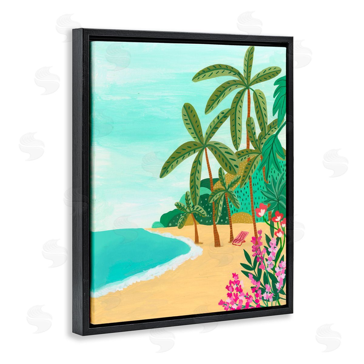 Nabeela Rumi Palm Filled Shoreline Black Floating Frame Canvas Wall Art Print
