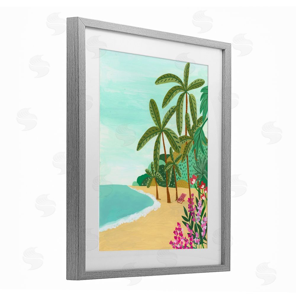 Nabeela Rumi Palm Filled Shoreline Gray Framed Print Under Glass Wall Art