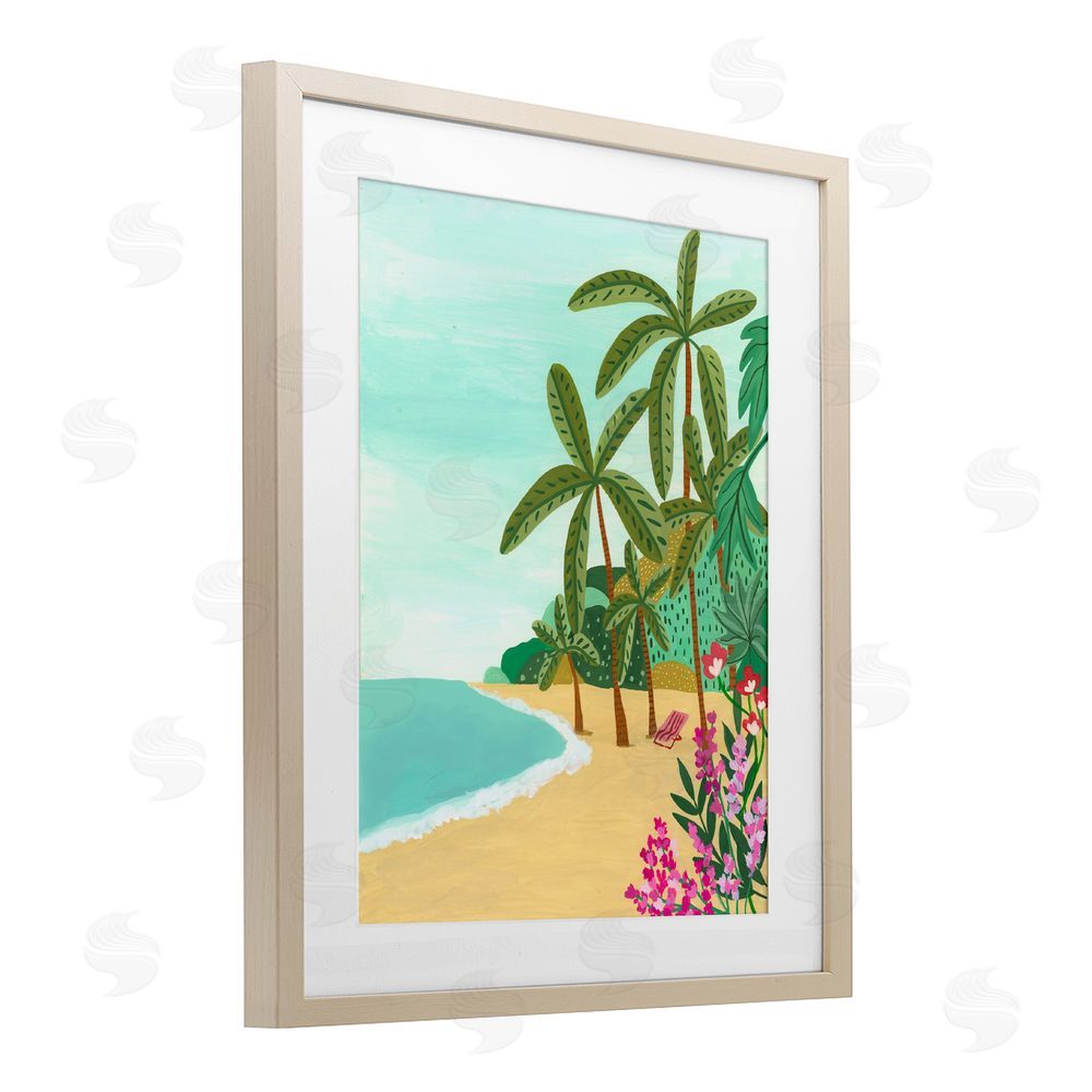 Nabeela Rumi Palm Filled Shoreline Brown Framed Print Under Glass Wall Art