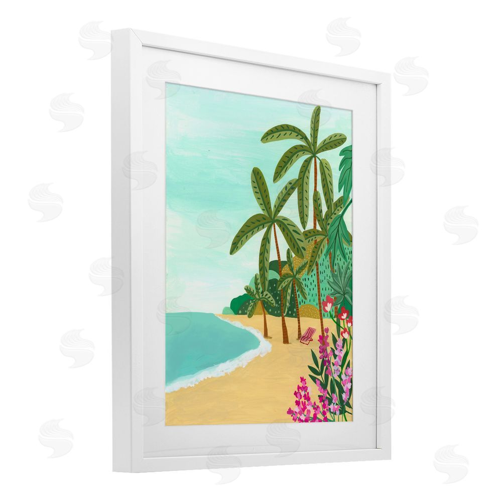 Nabeela Rumi Palm Filled Shoreline White Framed Print Under Glass Wall Art