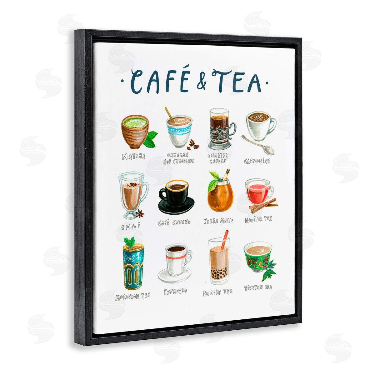 Angela Steahling Cafe & Tea Types Black Floating Frame Canvas Wall Art Print
