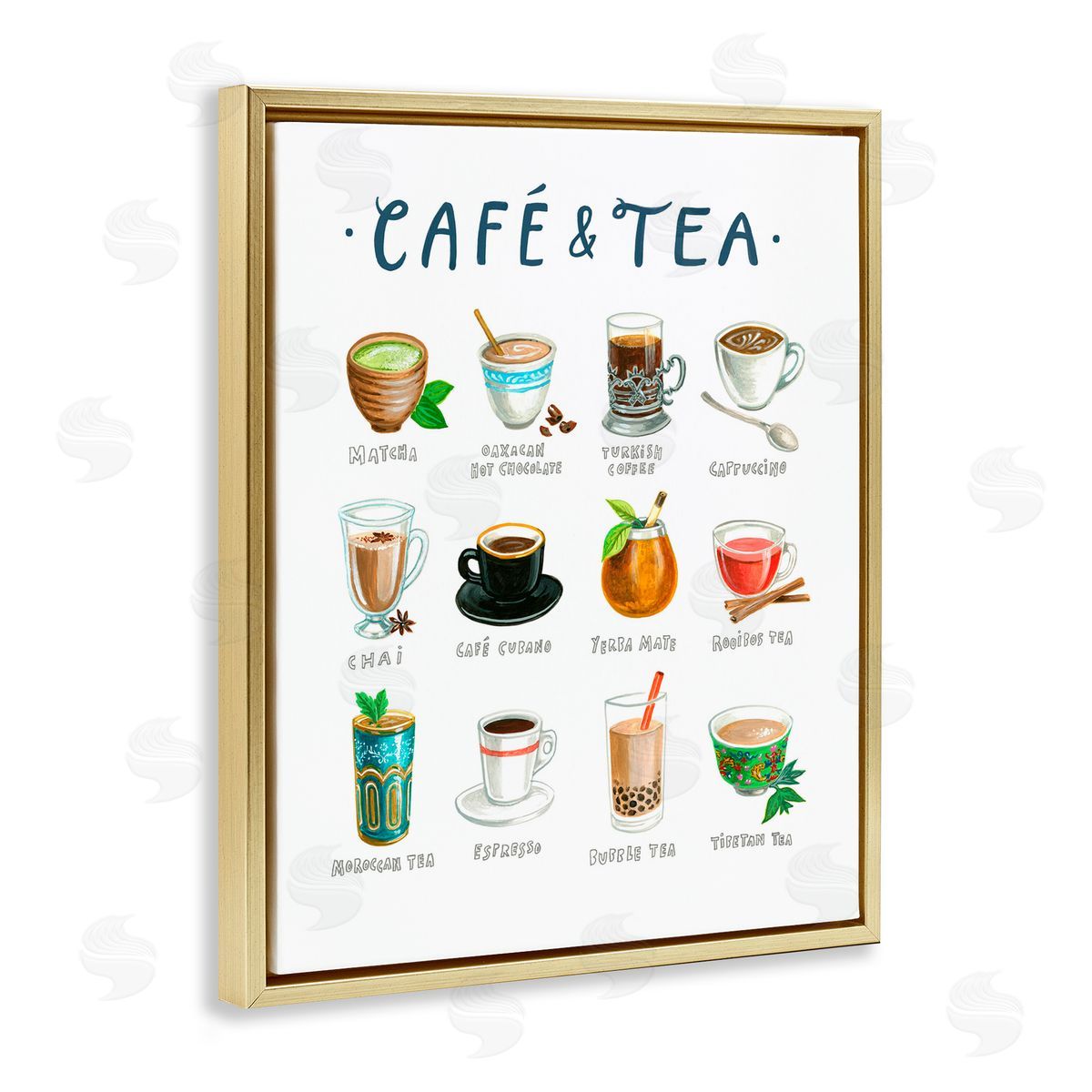 Angela Steahling Cafe & Tea Types Gold Floating Frame Canvas Wall Art Print