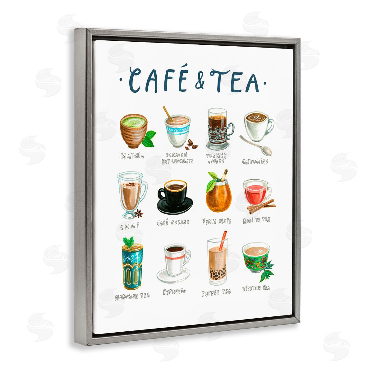 Angela Steahling Cafe & Tea Types Gray Floating Frame Canvas Wall Art Print