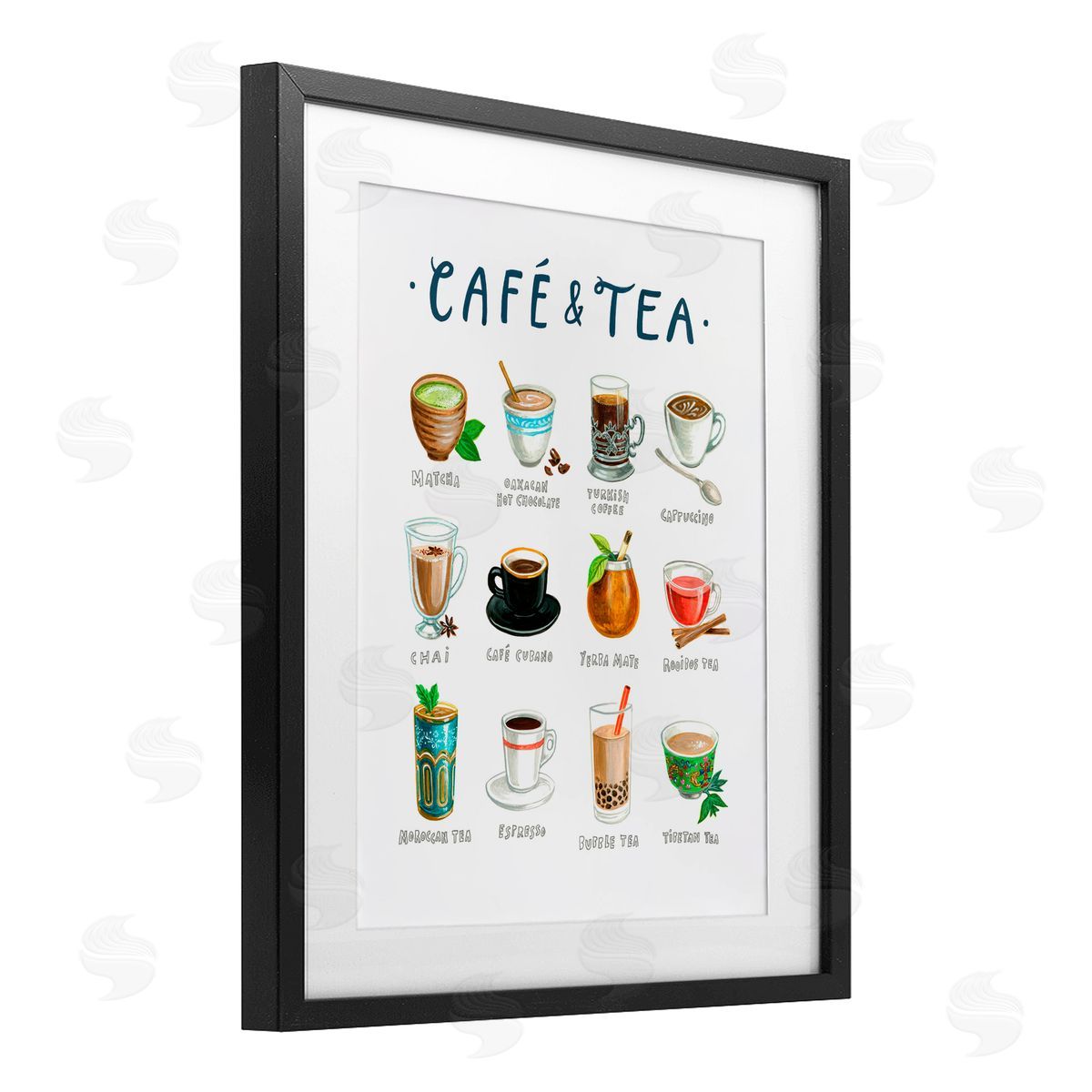 Angela Steahling Cafe & Tea Types Black Framed Print Under Glass with White Mat Wall Art