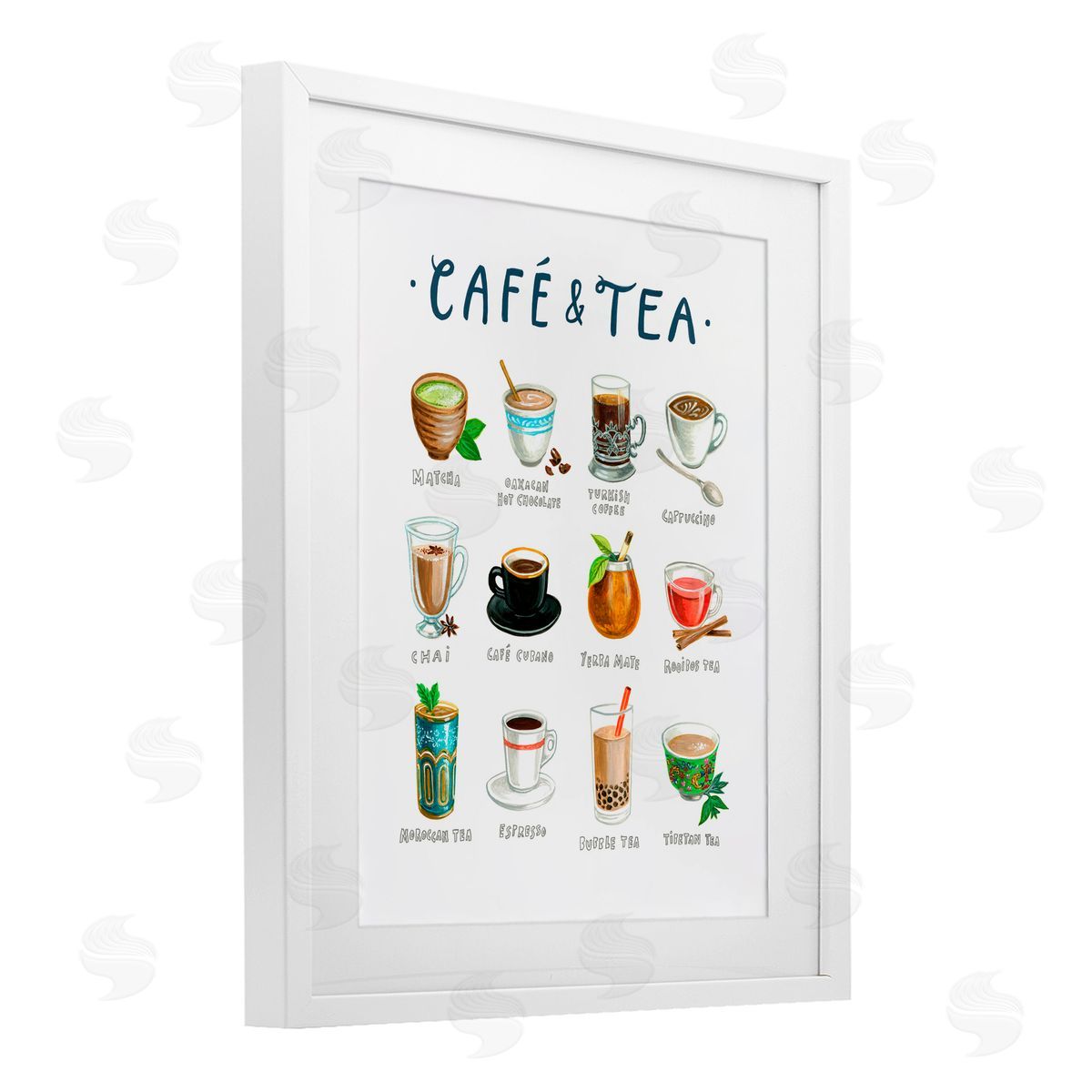 Angela Steahling Cafe & Tea Types White Framed Print Under Glass with Mat Wall Art