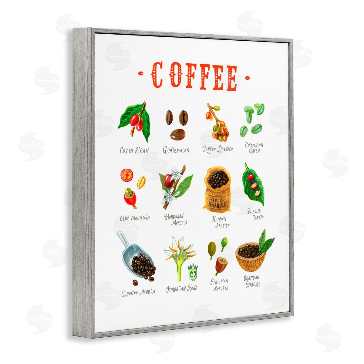 Angela Steahling Coffee Beans Origins Gray Framed Giclee Wall Art Print
