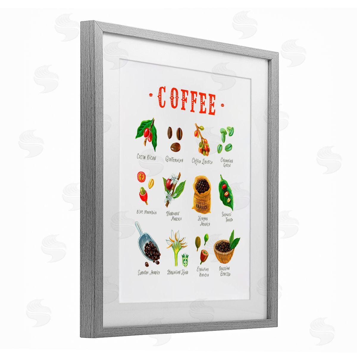Angela Steahling Coffee Beans Origins Gray Framed Print Under Glass with White Mat Wall Art