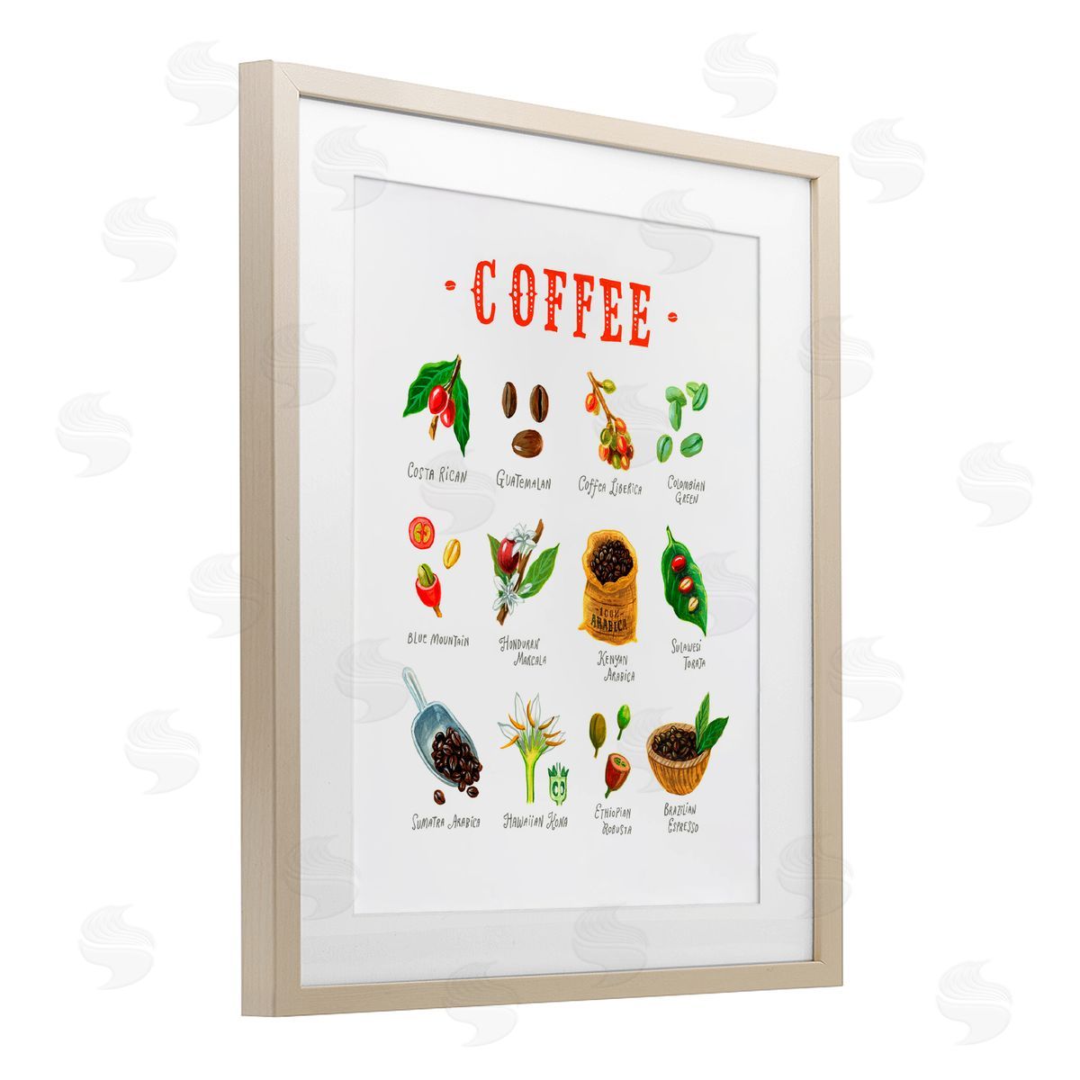 Angela Steahling Coffee Beans Origins Birch Framed Print Under Glass with White Mat Wall Art