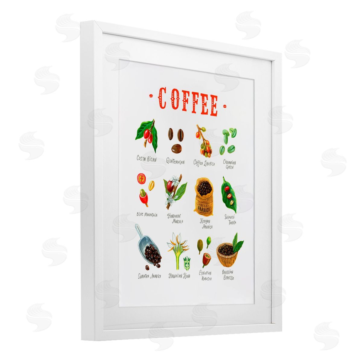 Angela Steahling Coffee Beans Origins White Framed Print Under Glass with Mat Wall Art