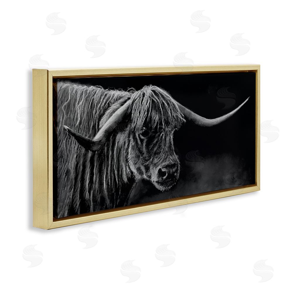 Patricia Reynolds Highland Longhorn Portrait Gold Floating Frame Canvas Wall Art Print