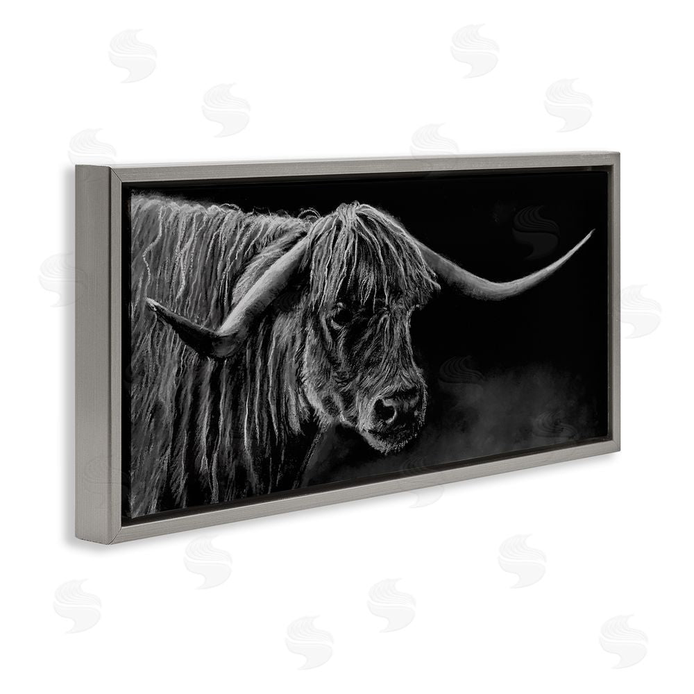 Patricia Reynolds Highland Longhorn Portrait Gray Floating Frame Canvas Wall Art Print